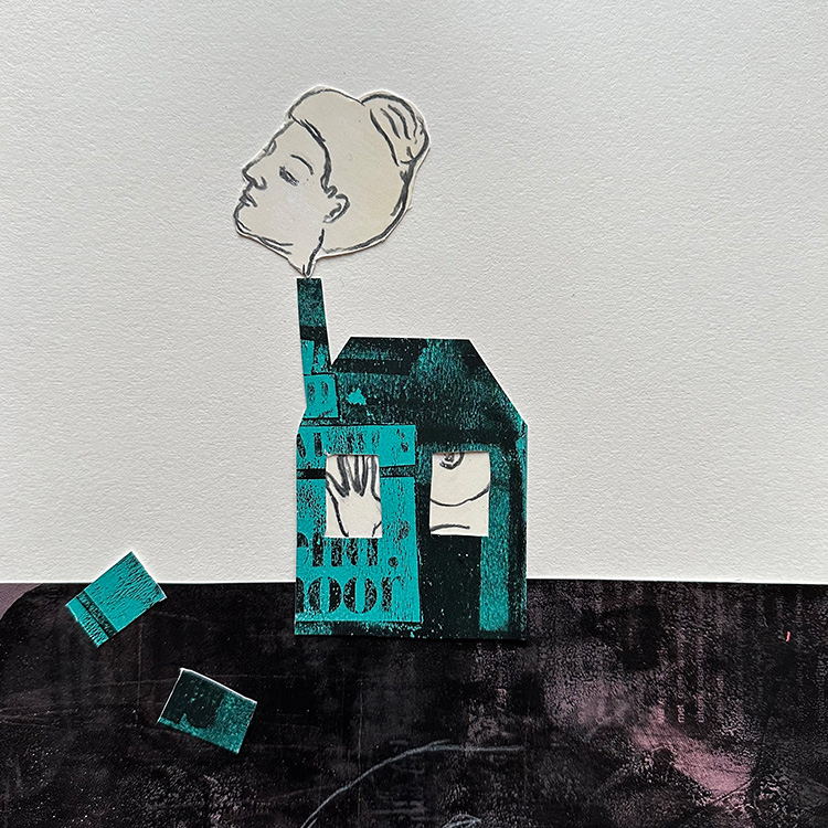 How do you tell if your house is too small? - collage en monotype - Jennifer van der Wal