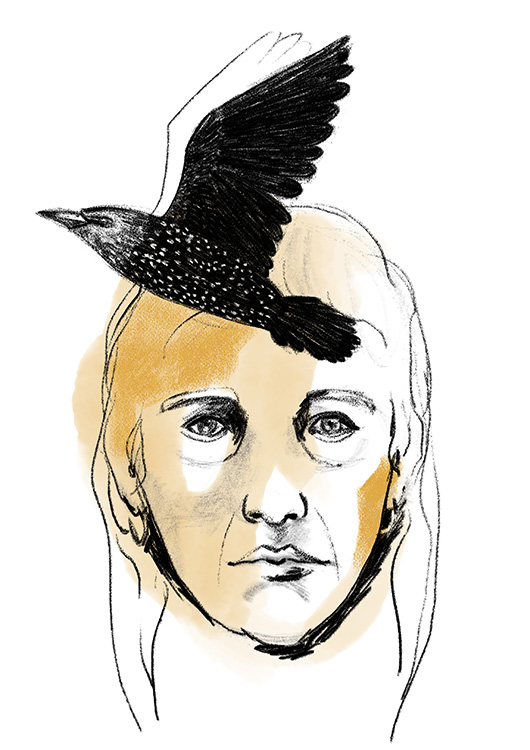 iPad tekening Portret met Spreeuw door Jennifer van der Wal
